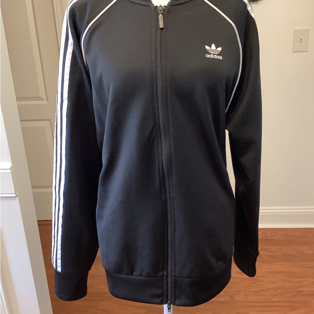 Adidas Black and White  3 Stripes Zip-Up Jacket
